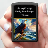 Majestic eagle perched by the ocean at sunset zippo lighter