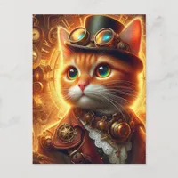 an adorable steampunk ginger cat postcard