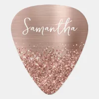 Glittery Rose Gold Glam Name Guitar Pick