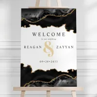 Black And Gold Marble Agate Wedding Welcome Foam Board