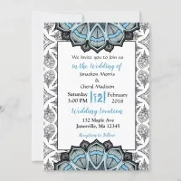 Blue, Black and White Mandala Wedding Invitations