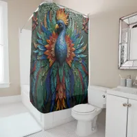 Mystical Phoenix Bird in Green and Blues Shower Curtain