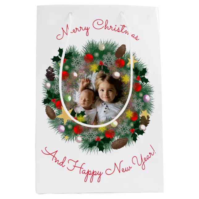 Christmas and New Year greetings, photo in a crown Medium Gift Bag