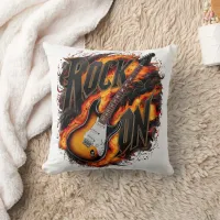 Rocking guitar amidst fiery flames at a concert throw pillow