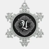 Elegant Goth Initial U Snowflake Ornament