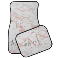 Stylish Rose Gold Foil Marble Monogram Car Floor Mat