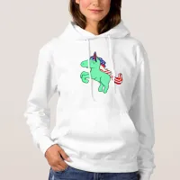 Unicorn Mint Green Patriotic USA Flag Mane Cartoon Hoodie