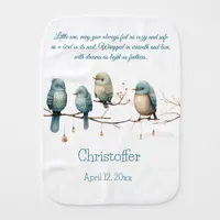 Whimsical Birds on Branches  Pastel Baby Shower Baby Burp Cloth