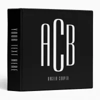 Simple Three Letter Black and White Monogram 3 Ring Binder