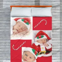 Three Photo Baby 1st Christmas Family Candy Canes Fleece Blanket