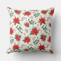 Poinsettia Botanical Minimalist Watercolor Pattern Throw Pillow