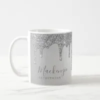 Personalized Chic Silver Sparkle Glitter Drips Coffee Mug