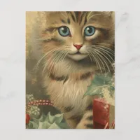 Vintage Christmas Kitten Postcard