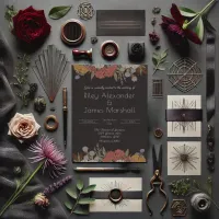 Dark Romance Art Nouveau Floral Bouquet Wedding Invitation