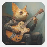 A funny catfish playing guitar fantasy  square sticker