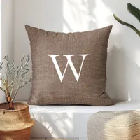 Rustic Deep Brown Faux Burlap Monogram Throw Pillow