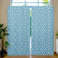 Ocean Blue Greek Key Pattern Blackout Curtains