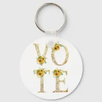 Gold Sunflowers Vote Keychain