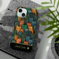 Cool Cats Watercolor Colorful Black iPhone 15 Case