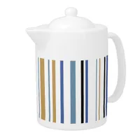 Blue Gold and White Beach Color Stripes Teapot