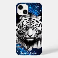 White Tiger with Blue Sparkles Case-Mate iPhone 14 Case