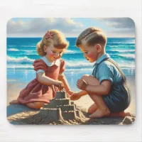 Children Building a Sandcastle on the Beach  Mouse Pad