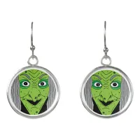 Halloween Spooky Green Witch Face Earrings