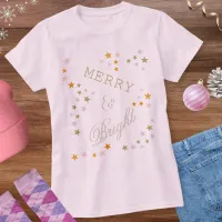 Merry and Bright Faux Gold Silver Stars Christmas T-Shirt