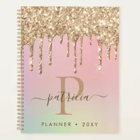 Glam Gold Glitter Drips Elegant Monogram Planner