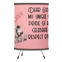 Woodland Zebra Kids Christian Prayer on Pink | Tripod Lamp