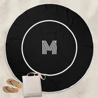 Modern Monochrome Black White Monogrammed Initial Beach Towel