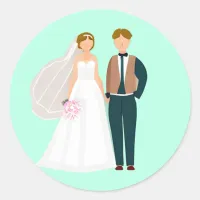 Mr and Mrs Bride and Groom Teal Classic Round Sticker