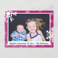 Christmas Magenta Snowflakes Family Photo Card