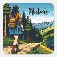 Nature | Women Hiking down a Trail Square Sticker