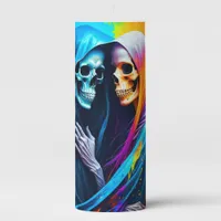 Skeletons Wrapped in a Rainbow Pillar Candle