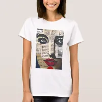 Typography Word Art Lady Eyes and Red Lips T-Shirt