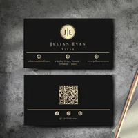 Elegant Black and Gold Shiny Modern Monogram Business Card