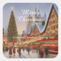 Kitsch Nostalgic German Christmas Market Greetings Square Sticker