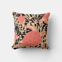 Modern Sea Turtle Pink Black Pattern Throw Pillow