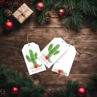 Rustic Wood Floral Cactus Christmas Gift Tags