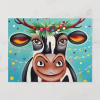 Funny Christmas Cow Postcard