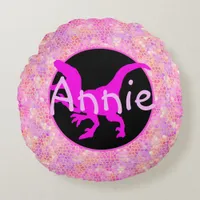 Personalized Pink Dinosaur Hide Round Pillow