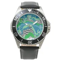 Sage Green, Blue, Black and White Abstract Fluid   Watch