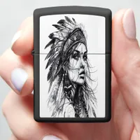 Brave Indian girl warrior in tribal dress Zippo Lighter