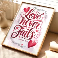 Love Never Fails: 1 Corinthians 13:8 Poster