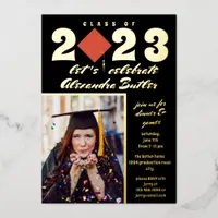 Fun Facts Photo Bold Script Class 2023 Graduation  Foil Invitation