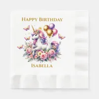 Pretty Pink, Purple and Gold Unicorn Birthday  Napkins