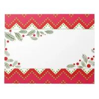 Red Chevron Holiday Greenery Merry Christmas Notepad