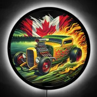 Vibrant hot rod racing by a Canadian lake at dusk LED Sign