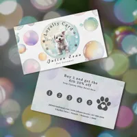 Colorful Bubble Suds Watercolor Puppy Dog Groomer Loyalty Card